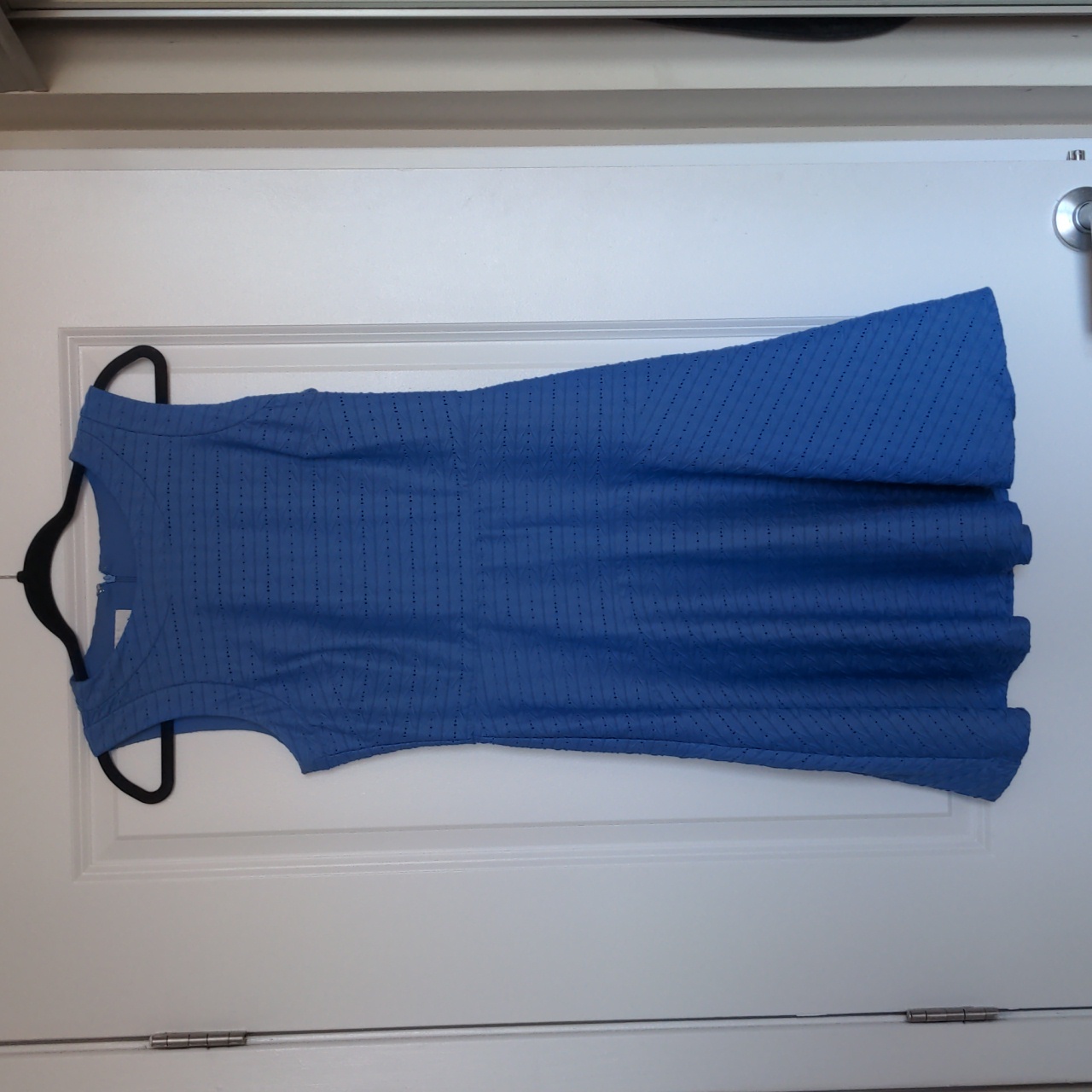 Blue Fit And Flare Dress With Eyelet Detail